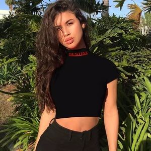 “DESTINY” Black Mock-Turtleneck Crop Top
